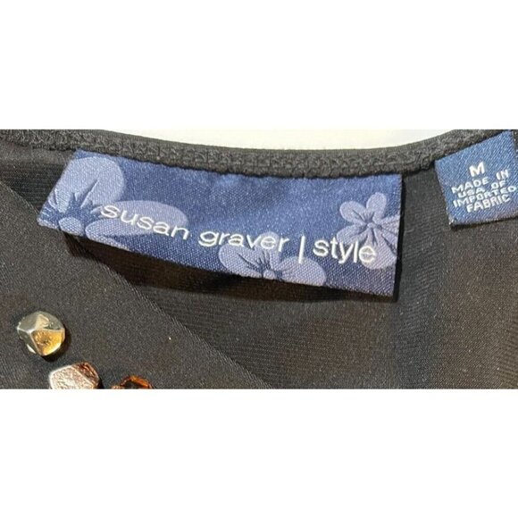 Susan Graver M Black Beaded Soft V-Neckline Draped Front Short Sleeve Top - Picture 6 of 6